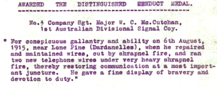 William McCutchans DCM citation